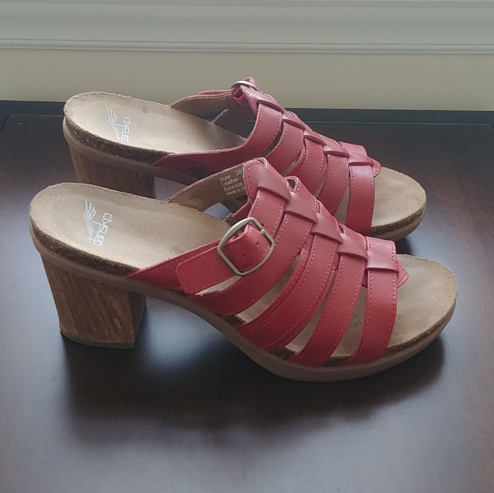 dansko, Size 38 (7.5-8), Red, High-Heel, Block Heel, Sandals